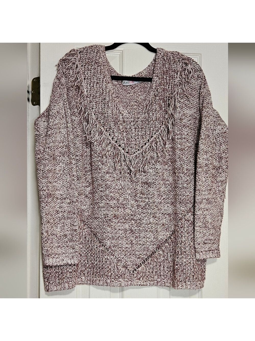 Just Fab Women's Textured Fringe Sweater - Maroon